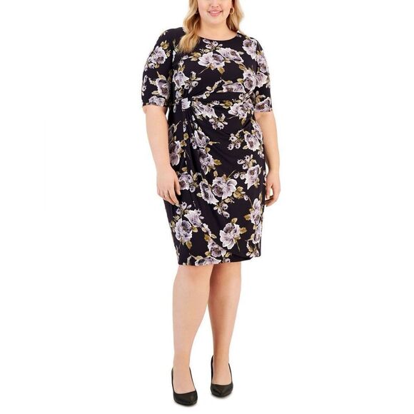 Plus Womens Floral Knee Sheath Dress - Picture 1 of 3